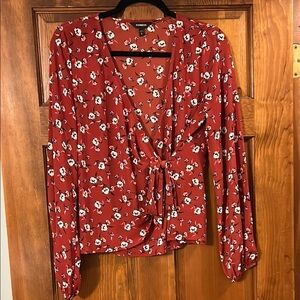 Express Red Floral Wrap Top, Medium, NWOT